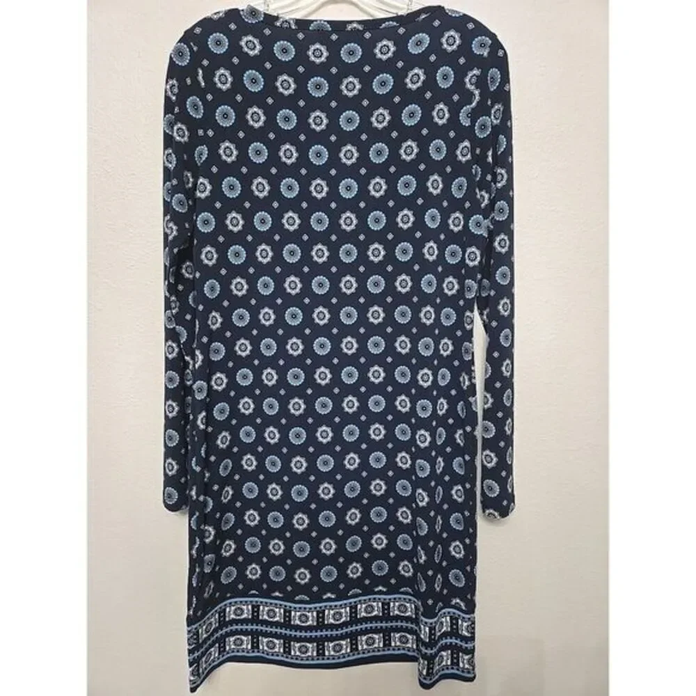 Michael Kors Women's Sheath‎ Midi Geometric Blue Dress Size Small
